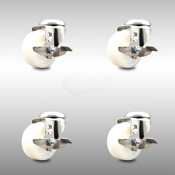 3 Inch 316SS Nylon Wheel Swivel Bolt Hole Caster Set with Brake
